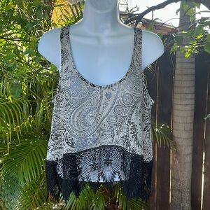 FREE PEOPLE Gray Lace Cropped Paisley Bohemian Tank Top size small petite